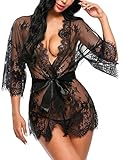 Eine zeitlose Kimono für jede Frau, ein Muss für Damen Bedding! Kurze Robe Kimono Spitze Reizwäsche als Nachtwäsche, Unterwäsche, Morgenmantel und Strandponcho.