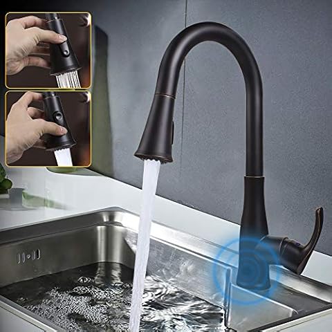 Atalawa Touchless Kitchen Sink Faucets Motion Wave Sensor Single Handle Faucet with Dual Mode Pull Down Sprayer One Hole and Three Hole Deck Mount Stainless Steel (Oil Rubbed Bronze) Cover
