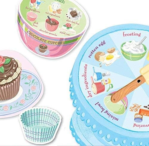 eeBoo Cupcake Spinner Game Components including spinner, recipe cards, and cupcake liners