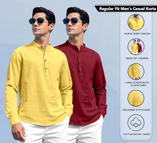 Image of Zombom Men's Kurta || Chinese Collar Long Sleeves || Straight Hip Length Kurtas || Short Kurta for Men || for Festival || Function || Occasion Wear Fancy Kurta for || Best Gifts for Men