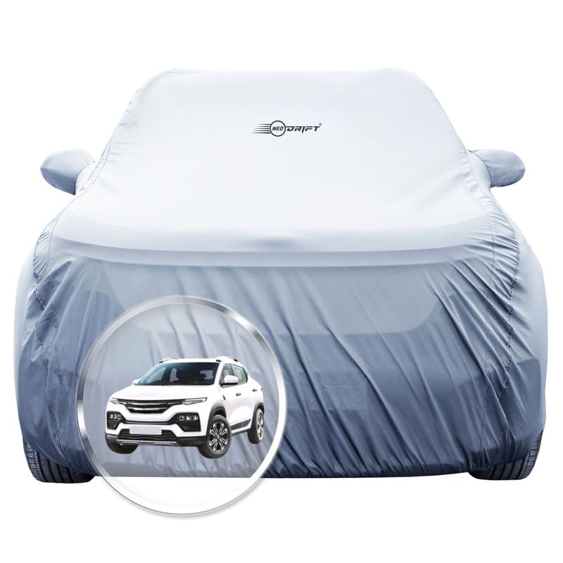 Image of NEODRIFT 'SilverTech' Car Cover for Renault Kiger (100% Water-Resistant, All Weather Protection, Tailored Fit, Precision-Fit & Breathable Fabric) (Colour: Silver)