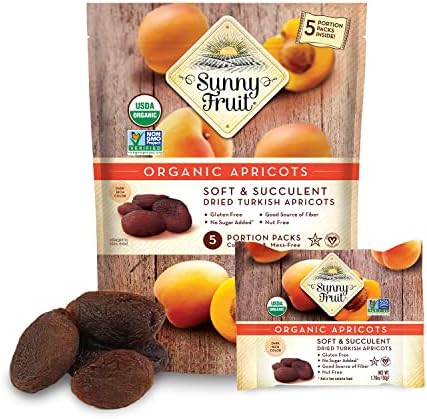 ORGANIC Turkish Dried Apricots - Sunny Fruit - (5) 1.76oz Portion Packs per Bag | Purely Apricots - NO Added Sugars, Sulfurs or Preservatives | NON-GMO, VEGAN, HALAL & KOSHER