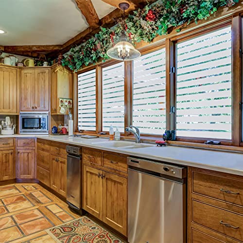 Derzgao Striped Pattern Decorative Window Privacy Film, Anti Uv Removable Privacy Film Windows Glass For Bathroom Home Office Garage Non-Adhesive Self Static Cling (Stripes Pattern 35.4X157.4Inch) #TOP7