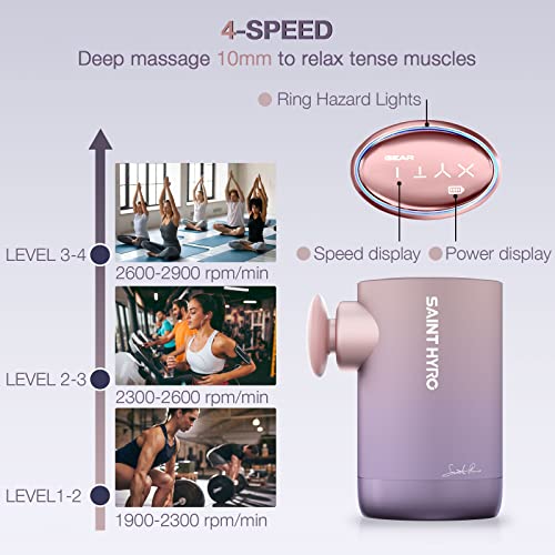 Saint Hyro Mini Massage Gun Percussion Massage Gun For Back Neck Pain Relief, Handheld Electric Muscle Massagers With 4 Intensitiesd And 3 Heads, Usb Charging, Easy To Use Outdoors/Office/Gym (Purple) #TOP4