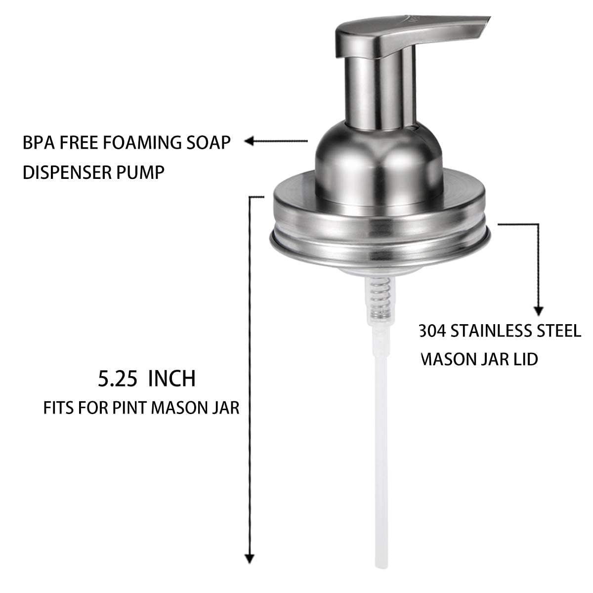 Amolliar Mason Jar Foaming Soap Dispenser Pump, Refillable Plastic Pump, Rustproof Stainless Steel Lid for Regular Mouth Jar, Cute Farmhouse Decor, Soap for Bathroom, Kitchen, Brushed Nickel 4 Pack