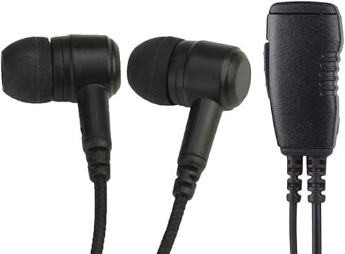 Auricular doble de cable dividido y micrófono PTT negro para radios bidireccionales Motorola SL300 y SL7550 (grado comercial)
