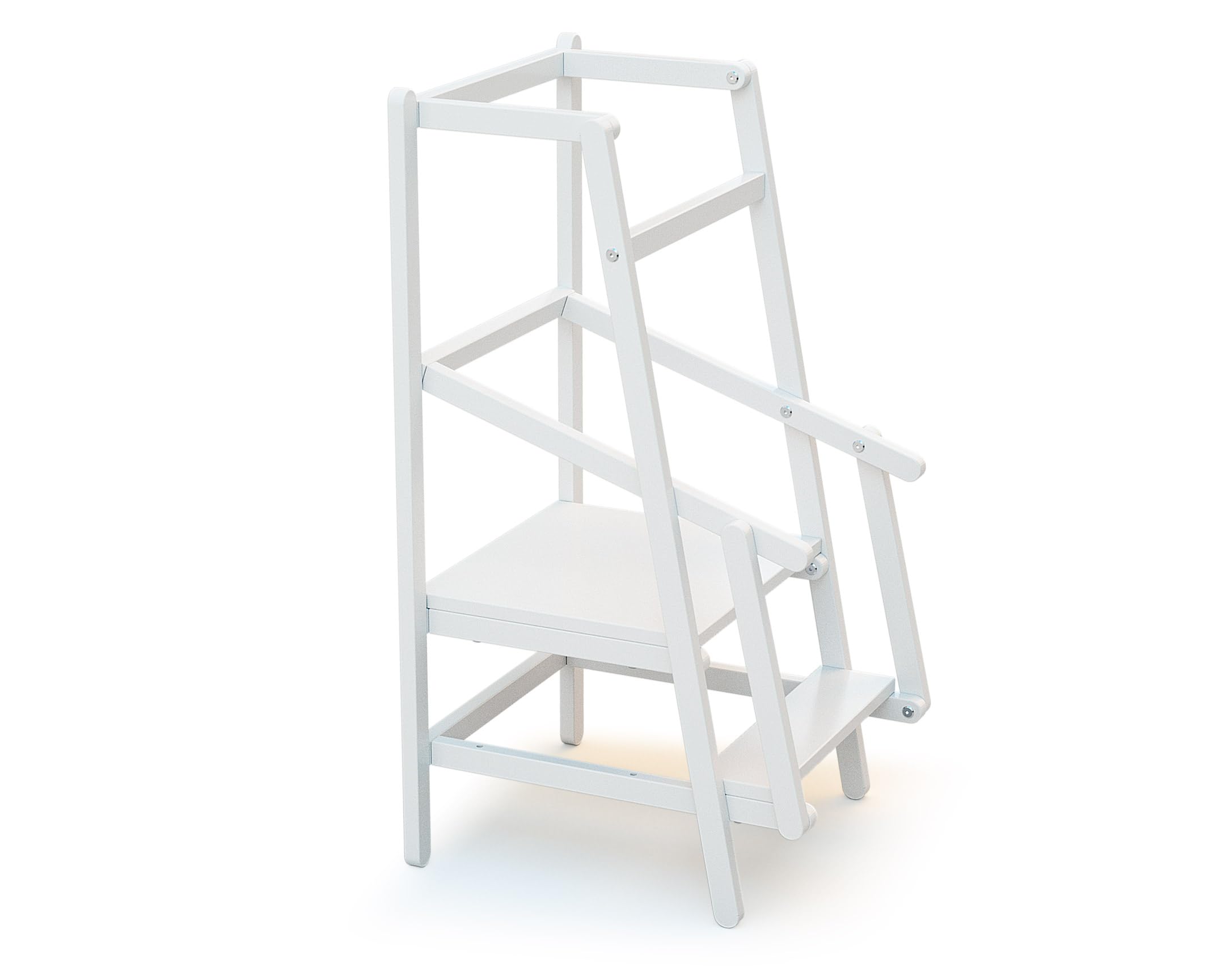AT4 - Lernturm für Kinder ESSENTIEL Holz Weiß | Lernturm aus Holz 100 x 97 x 164,5 cm | 2-fach höhenverstellbar | Einstiegsstufe und Sicherheitsrampe | Einstiegsstufe