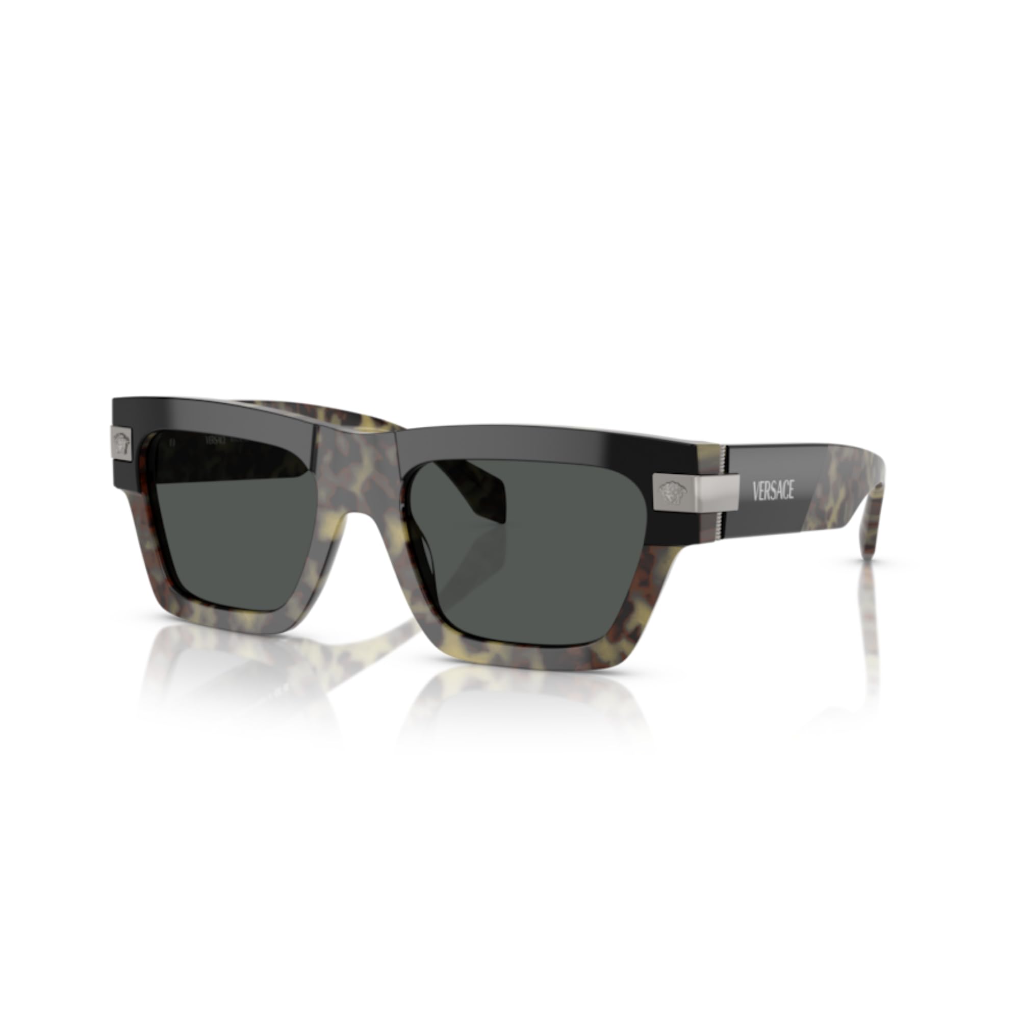 Versace VE4464 Rectangle Sunglasses Bundle for Men, Havana/Dark Grey, 55mm