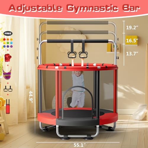 55" Trampoline for Kids with Enclosure, 440lbs Capacity Indoor & Outdoor Toddler Trampoline with Adjustable Gymnastics Bar & Toys, for Boys & Girls - Image 5