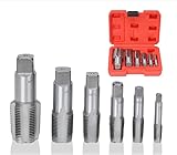 6-teiliges Rohrgewindebohrer Set, NPT-Gewindebohrer Set mit Aufbewahrungsbox Rohrgewindeschneider Gewindeformer aus Kohlenstoffstahl Handgewindebohrer Set PVC Gewindeschneidwerkzeug