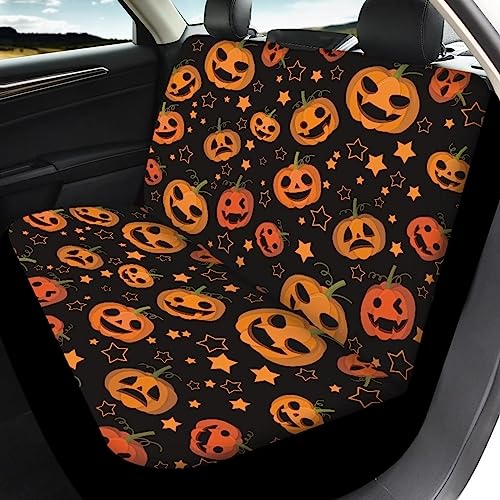 Image of Funny Custom Women Car Seat Cover Full Set Breathable Elastic Fitted Cute Pumpkin Halloween Automotive Seat Protector Non Slip Full Coverage Two Front Seat Covers Rear Back Bench for Most Trucks SUV