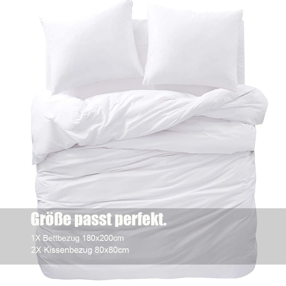 Soifox Beddengoed 180 x 200 cm, grijs, van microvezel, strijkvrij en kreukvrij, dekbedovertrek 180 x 200 cm, set met kussensloop van 80 x 80 cm, set van 2, met ritssluiting