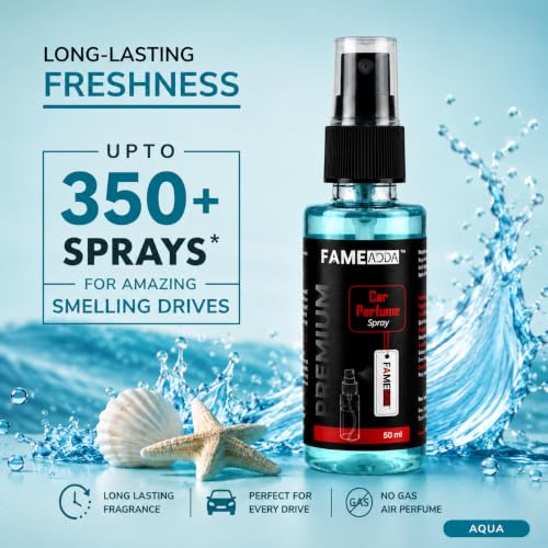 Image of Aqua Premium Car Perfume Luxury Spray 50 ML with Hanging Card /Travel Friendly Car Air Fresheners 350+ Sprays /Car Accessories Interior /Eliminates Bad Odour for Car, Office & Home