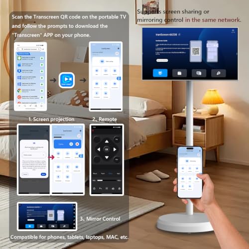 Image of 21.5 inch FHD Portable Smart TV on Wheels, Android 13 OS,4GB+64GB (White)