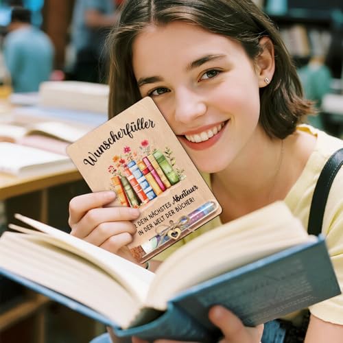 BOFUNX Geschenke für Leseratten und Bücherwurm Geldgeschenk Verpackung Holz Wunscherfüller Geschenk Geburtstagsgeschenk für Buchliebhaber Freunde Kollegen Geburtstag