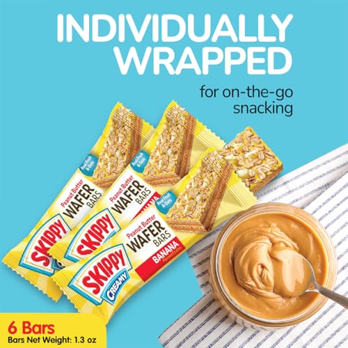 Image of SKIPPY Creamy Peanut Butter Wafer Bars, Banana Flavor with Real Fruit & Oats, 6 Individually Wrapped Bars (7.8 oz Box)