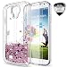 Galaxy S4 Case with Tempered Glass Screen Protector [2 Pack] for Girls Women,LeYi Cute Bling Shiny Moving Quicksand Liquid Clear TPU Protective Phone Case for Samsung Galaxy S4 ZX Rose Gold