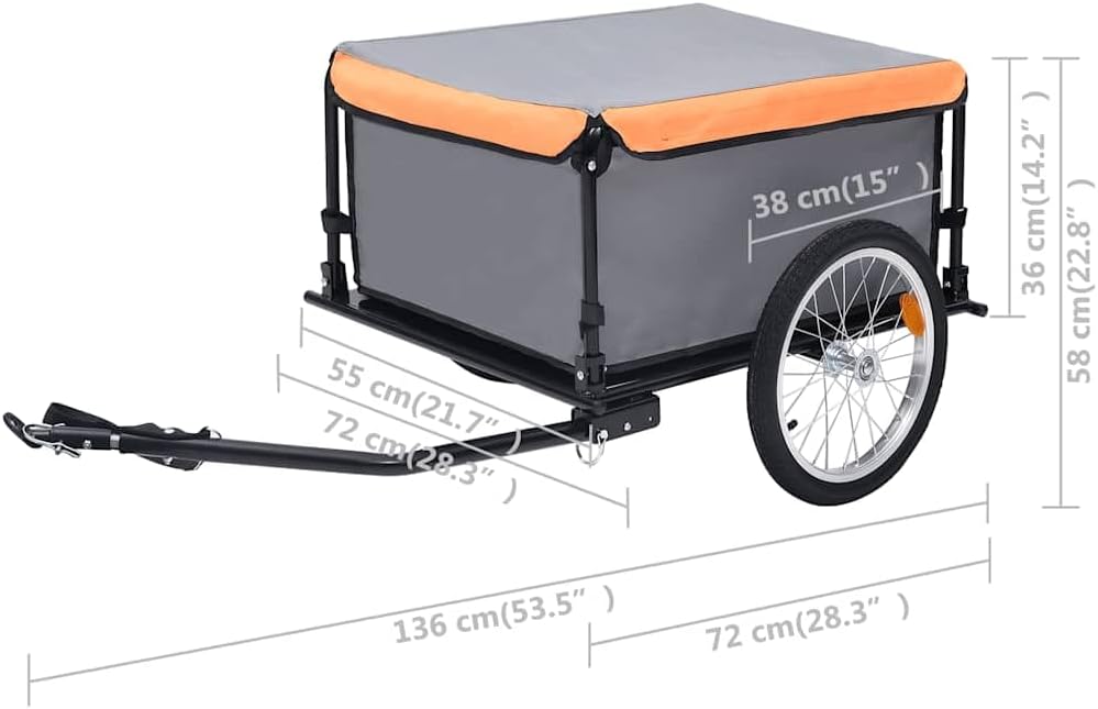 vidaXL 143.3 lbs Bike Trailer in Orange and Gray