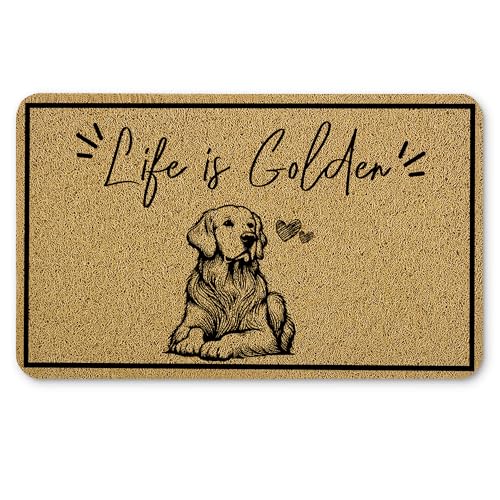 Qnhij Funny Golden Retriever Welcome Mats for Front Door, Dog