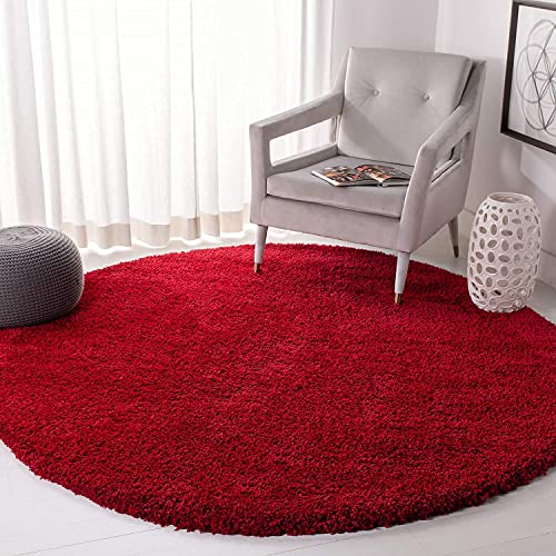 Image of Shaggy Rugs and Carpet and Mats for Hall and Drawing Room 7x7 Round Red Color