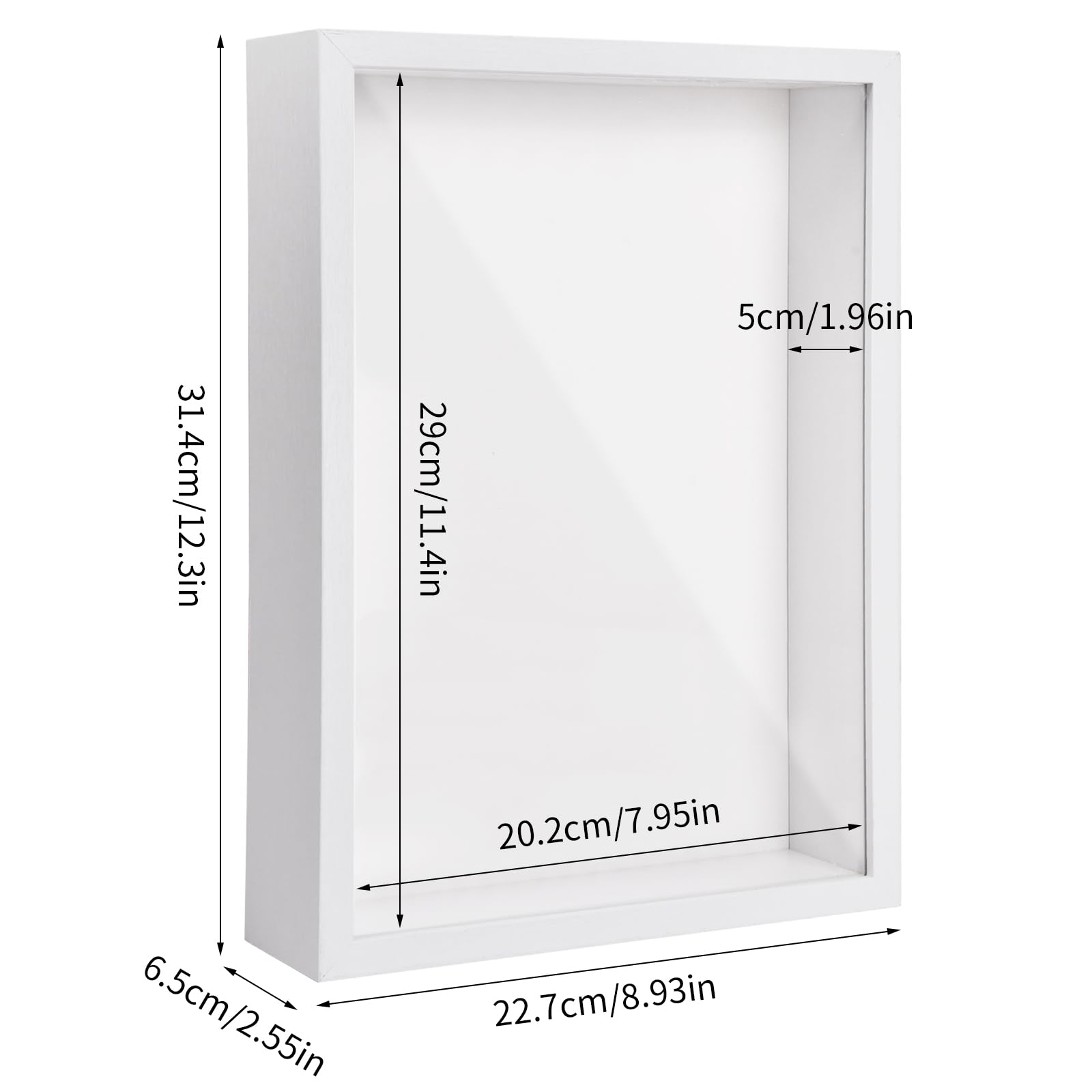 Cadre Photo 3D à Remplir, Cadre 3D Profond A4, 22,7 x 31,4cm Cadre Profondeur, Cadre de Boîte D'Ombre, Cadre D'Objet en Bois, Cadre Vitrine Profond pour Photos Fleurs Souvenirs Médailles (Blanc 5CM)