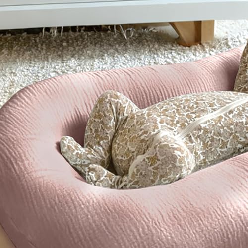 Image of guruixu 2 Pack Muslin Baby Lounger Cover, 100% Cotton Infant Lounger Cover for Baby Boys and Girls (Dusty Pink,Cream)