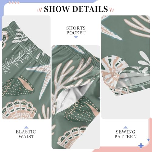 Boys' Pants Marine Seastar Seashell Corals Grey Long Bottoms Jogger Pants Elastic Waist Trousers with Pockets S-XL4