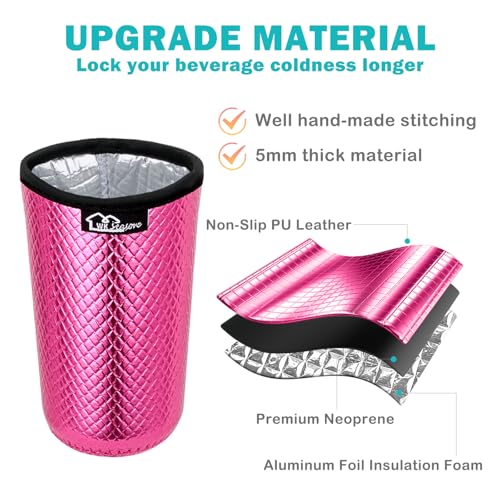 Image of WKIEASON Reusable Iced Coffee Sleeves 16-32OZ PU Leather Neoprene Coffee Cup Sleeves Insulator Cover for Cold Drinks Beverages, Starbucks, McDonalds, Dunkin Donuts and More(Rose Set)
