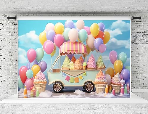 Toile de fond Kate ballon arc-en-ciel 2,1x1,5m en tissu microfibre de qualité supérieure