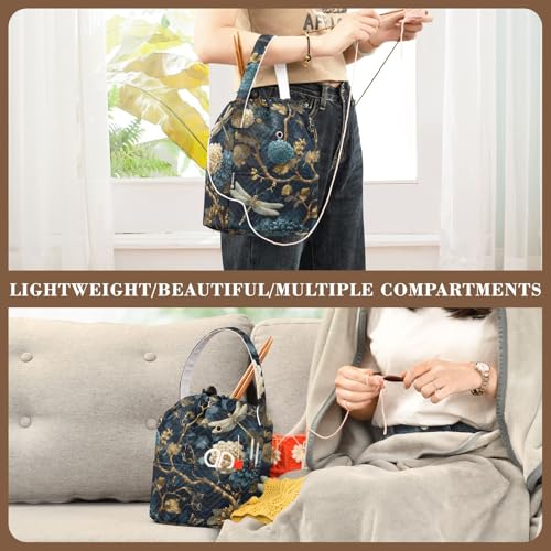 Image of ElliTarr Crochet Bag Yarn Bag with Handle Portable Knitting Project Bag Travel Yarn Storage Organizer Holder Case Mystical Flowers and Dragonflies