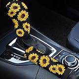 Babrukda Car Interior Accessiores for Women - Gear Shift Knob Cover / Handbrake Cover Yellow Sunflower Pattern Easy Install Anti-Slip Universal Case Sleeve Auto Decor 2 pcs