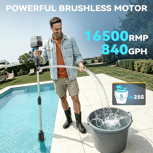 Image of Ecarke 840GPH Brushless Cordless Stick Water Transfer Pump Compatible With Makita 18V (Tool Only), Auto Shut-Off, 38FT Lift 3-Speed, Extendable & IP68 with Hose Kit for Pool Garden Basement RV Boat