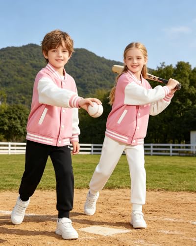 Image of Cromoncent Kids Varsity Baseball Jacket Colorblock Bomber Coat Unisex Boys Girls School Outwear, 18 Months - 14 Years