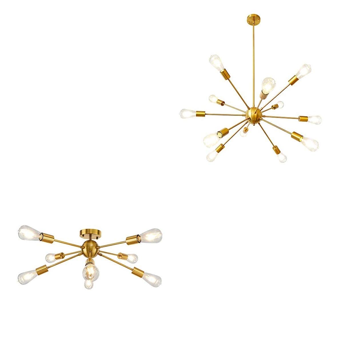 LynPonGold Sputnik Chandelier, 12 Lights & 8 Lights Ceiling Light Fixture Brass Mid Century Chandeliers Modern Industrial Vintage Pendant Light for Dining Room Kitchen Living Room Bedroom