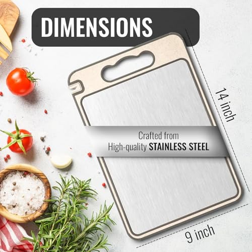 Image of Herrlich Homes Large Steel Chopping Cutting Board for Kitchen with Knife Sharpner | Heavy-Duty Cutting Board | Dual Side usable | Food Grade Quality | Large | 36 x 25 cm