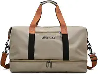 Bolsa de viagem portátil bolsa de bagagem de viagem de curta distância de grande capacidade leve separação seca e molhada bolsa de fitness esportiva (Cáqui)