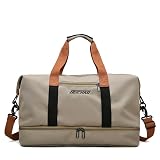 Bolsa de viagem portátil bolsa de bagagem de viagem de curta distância de grande capacidade leve separação seca e molhada bolsa de fitness esportiva (cáqui)