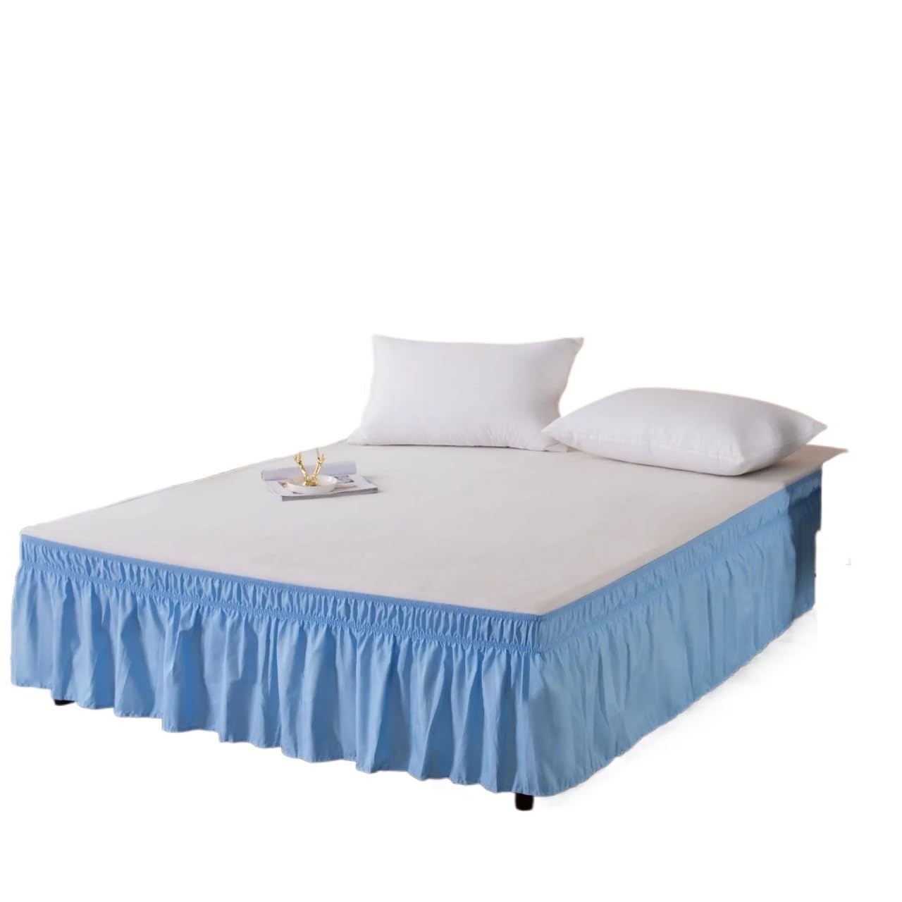 HESHUWEN Bed Skirt 1PC Elastic Bed Ruffles BedSkirt Soft Comfortable Wrap Around Fade Resistant BedCover Without Surface Couvre Lit Bed Protector Bed Base Cover(Sky blue,Twin 99x190cmx38cm)