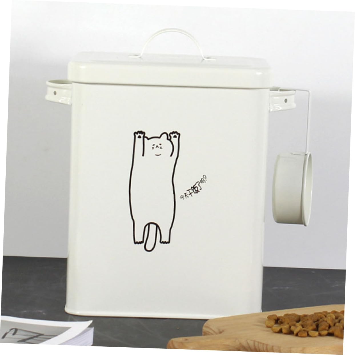 Cubo de Almacenamiento para Comida de Mascotas, Hierro Blanco