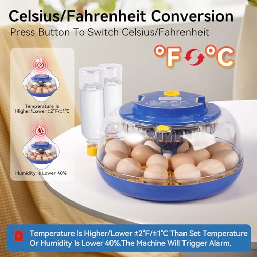 18 Egg Incubators for Hatching Eggs, Chicken Egg Incubator with Automatic Egg Turning and Temperature Humidity Control, 360° Clear View Lid or Home, Farm, Classroom, Hatching Chicken, Duck,Quail,Goose - Image 5