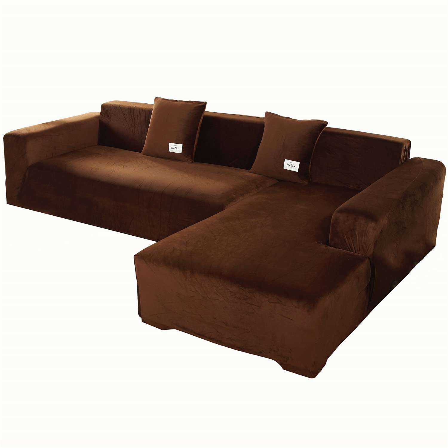 Housse de canapé d'angle pour un salon chaleureux et élégant en velours marron café