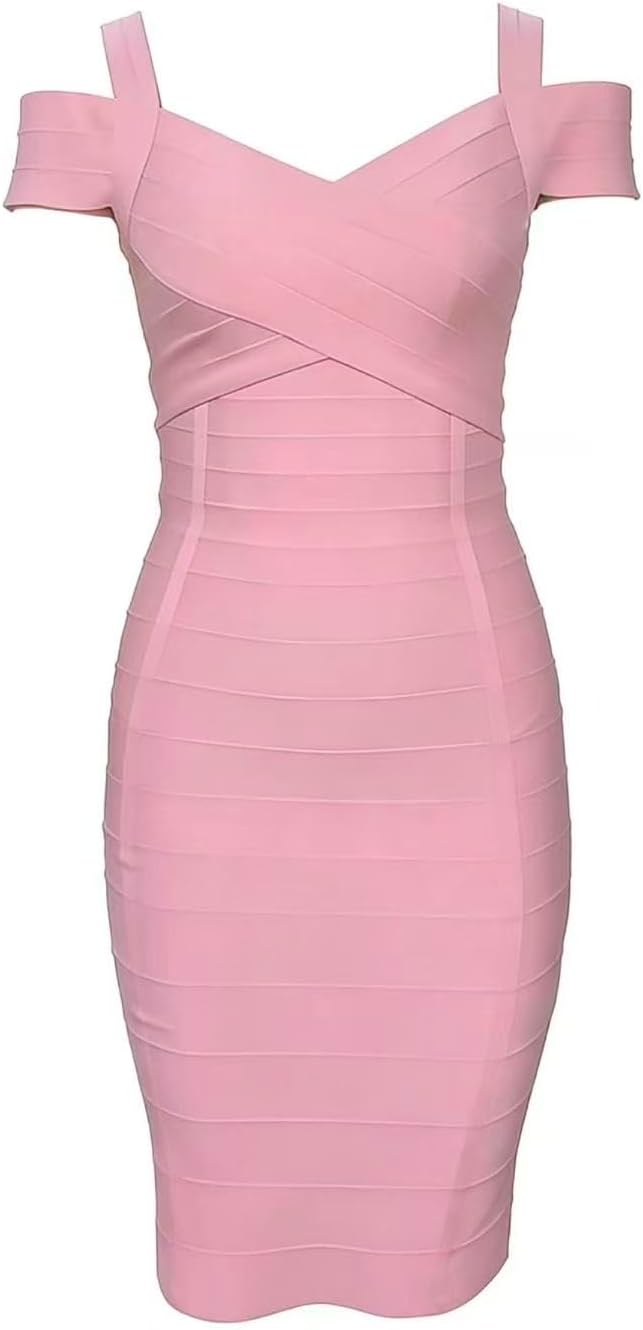 Women's Off Shoulder Sexy V Neck Stretchy Bodycon Party Bandage Dress Bodycon Cocktail Party Club Dresses