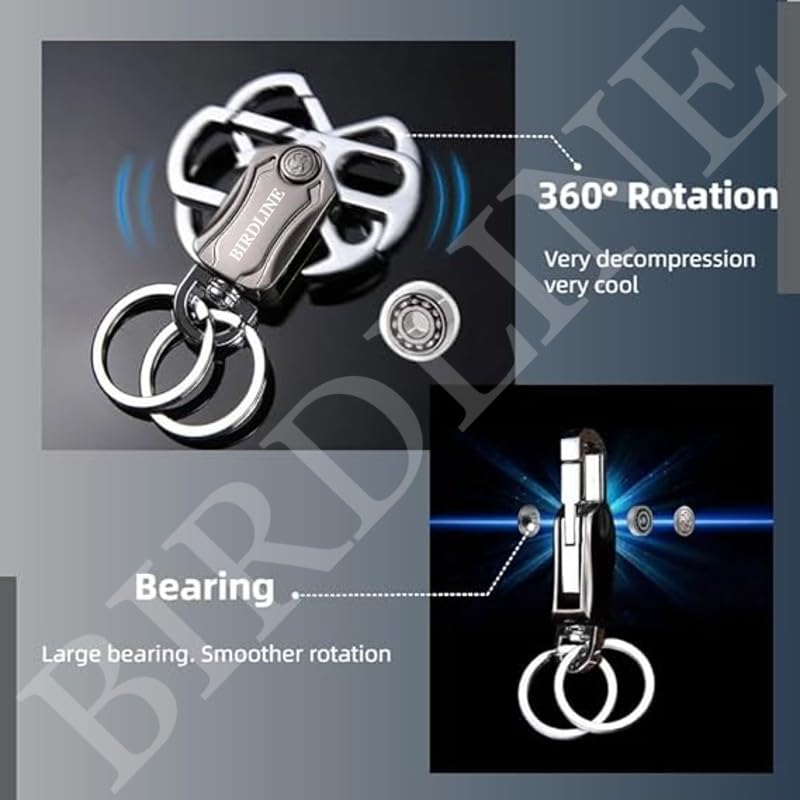 Image of BIRDLINE Multifunction Keychain 5 IN 1 Heavy Duty Dual Metal Ring, Bottle Opener, Mobile Phone Holder, 360 Rotate Spinner - Outdoor Carabiner Portable Key-chain For Bike & Car. (Spinner Keychain)
