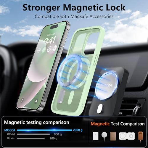 Image of MOCCA Strong Magnetic for iPhone 14 Pro Case, [Compatible with Magsafe][13FT Military Drop Protection] Slim Translucent Matte Shockproof Case for iPhone 14 Pro Phone Case 6.1'', Light Green