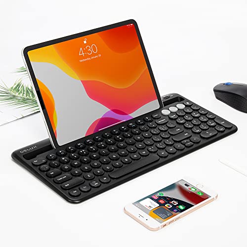 Delux Wireless Keyboard With Integrated Stand Cradle, Bt5.0, Rechargeable, Scissor Switches - Compatible With Mac/Windows/Android. 100 Keys, For Laptop And Tablet. (K2212V-Black) #TOP7