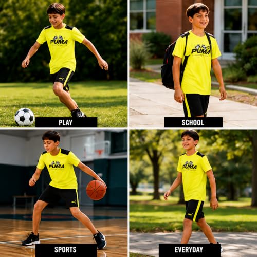 Image of PUMA Boys Active Shorts Set - 2 Piece Dry Fit T-Shirt and Performance Gym Shorts - Activewear Clothing Set for Boys (4-16)