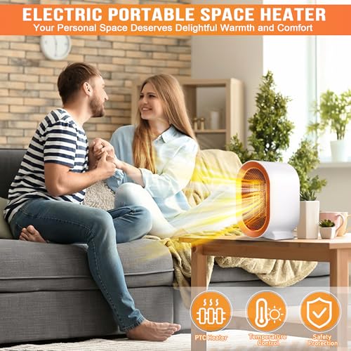 Electric Heater, 1200w Portable Ceramic Fan Heater, 2 Heating Modes, Thermostat, Overheating and Tip-Over Protection, Low Energy Silent Room Space Heaters for Home Office Bedroom - Image 2
