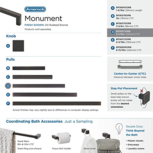 Image of Amerock 5-1 /16 inch Monument Oil-Rubbed Bronze Drawer Pull | 5-1 /16 inch (128mm) Center-to-Center Mounting Distance and 5-7 /16 inches Overall Length, Durable Aluminum Cabinet Hardware