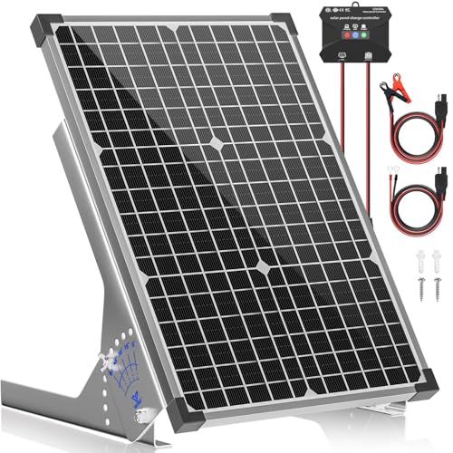 Image of Voltset 30W Solar Panel Kit, 12v Solar Battery Trickle Charger Maintainer + 10A MPPT Charge Controller + Adjustable Mount Bracket,Waterproof Solar Panel Battery Charger for Car Boat Marine RV Roof