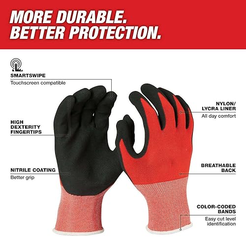 SAclI Fits Milwaukee 48-22-8903B Cut Level 1 Nitrile Gloves Extra Large - 12 PK